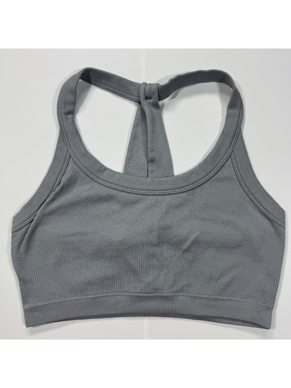 90 Degree by Reflex Sports Bra Women's M Gray Nylon Ribbed Workout Gym Stretch